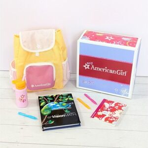 American Girl Doll School Backpack Set Pink & Orange COMPLETE w/Box 2013